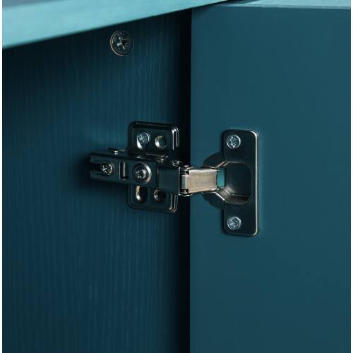 Back. LUCKY ONE - 63in Freestanding Large Storage Cabinet with Carved Flower Doors Metal Handle Adjustable Shelves for Living Room - Navy Blue.