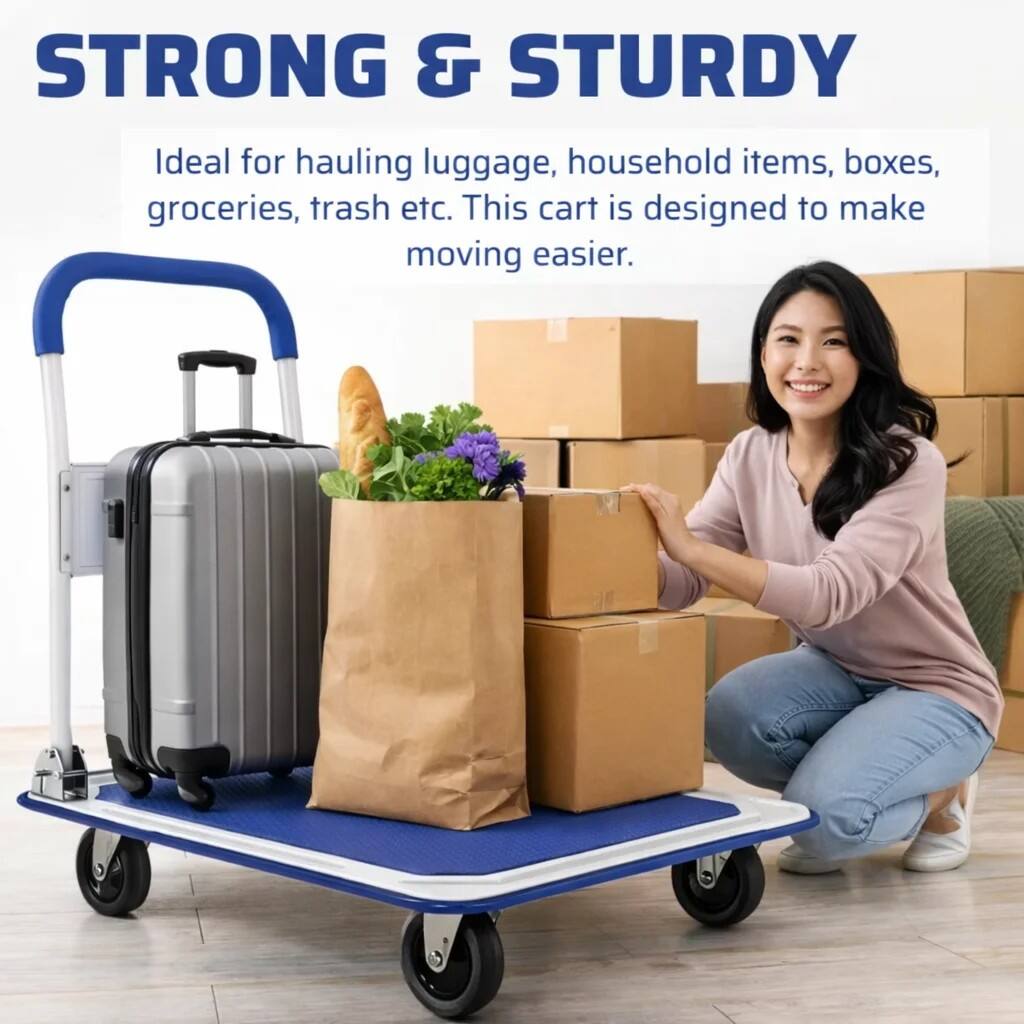 STRONG & STURDY

Ideal for hauling luggage, household items, boxes, groceries, trash etc. This cart is designed to make moving easier.