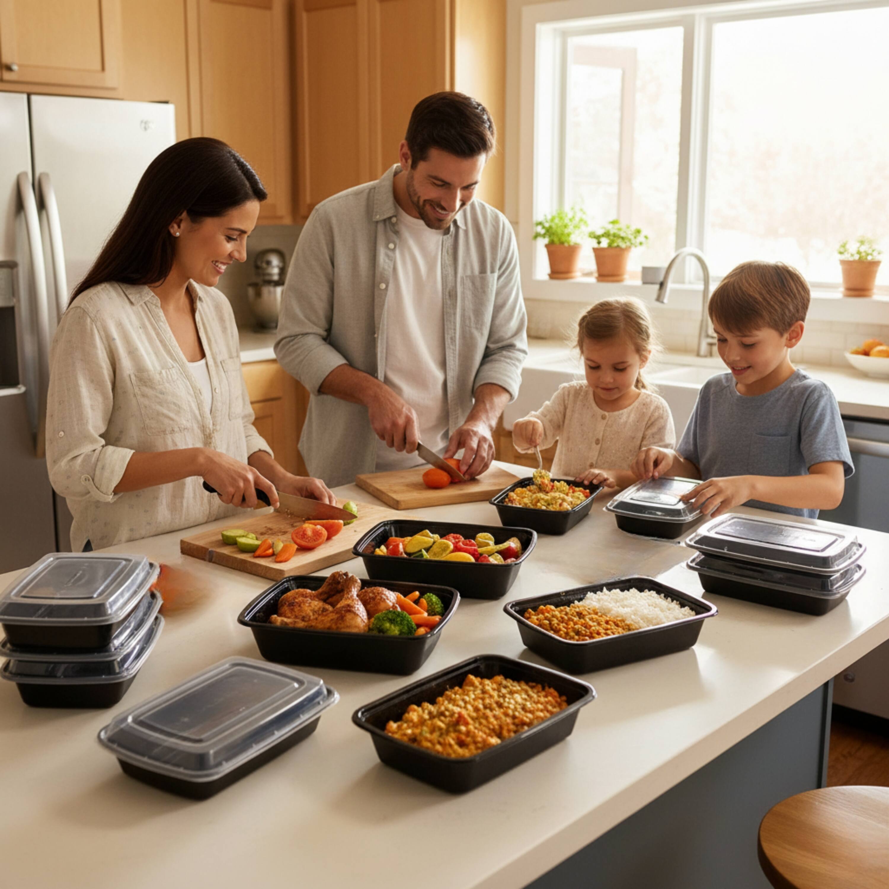 Alt View 3. Eco Harmony Products - Microwaveable Container (Shallow) with Lid, 12oz, 150-Pack - Black.