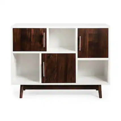 Front. Pefilos - Wood Display Sideboard Storage Cabinet with Storage Compartments, Mid Century Modern TV Stand for Living Room Bedroom - White.