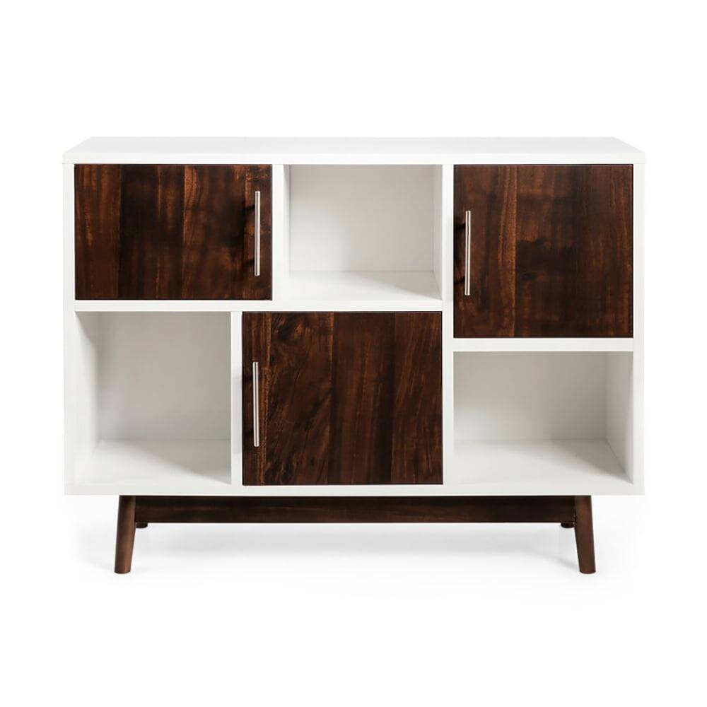Front. Pefilos - Wood Display Sideboard Storage Cabinet with Storage Compartments, Mid Century Modern TV Stand for Living Room Bedroom - White.