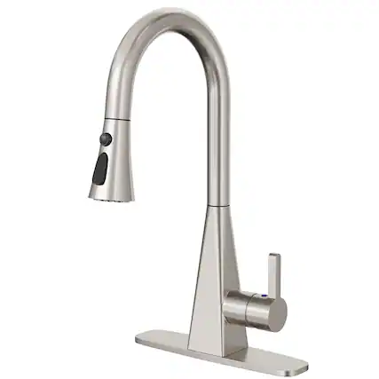 Front. Mondawe - Dual-Sensor Touchless Pull-Down Kitchen Faucet with 3-Function Sprayer - Brushed Nickel.