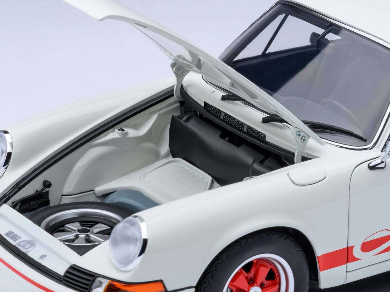 Alt View 3. Autoart - Porsche 911 Carrera 2.7 RS Grand Prix White with Red Stripes and Wheels 1/18 Model Car by Autoart.