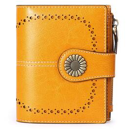 Wikistore - Small Womens Wallet Leather Bifold Card Holder RFID Blocking Zipper Pocket - Orange