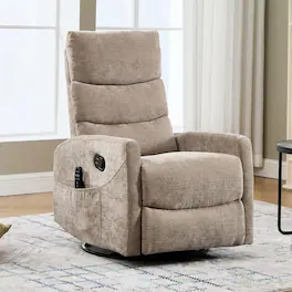 Kadyn - Heat Massage Recliner Chair, 8 Vibration Modes & Lumbar Heat, Rocker Swivel - Khaki