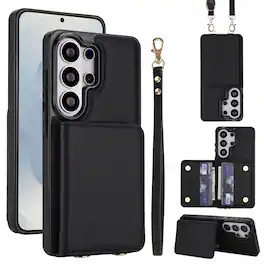 Dteck - Wallet Case for Samsung Galaxy S26 Ultra,Faux Leather Flip Cover with RFID Card Holder+Strap,Shockproof Crossbody Case - Black