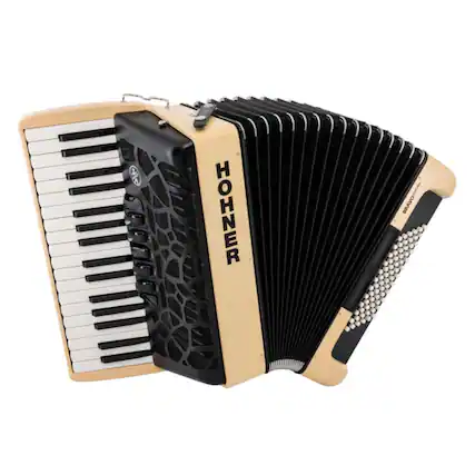 Front. Hohner - Hohner BRAVO MyColor III 72 Chromatic Piano Key Accordion - Earth (Beige Red).