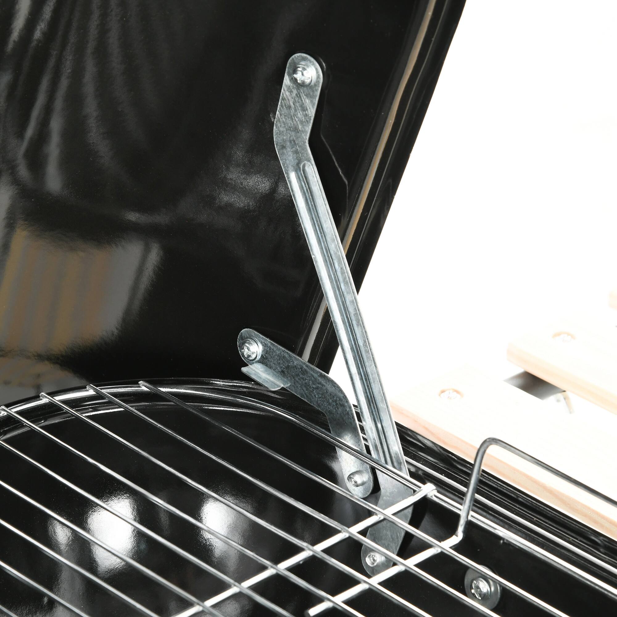 Alt View 8. Outsunny - 17" Portable Charcoal Grill with Wheels, 2 Side Tables and Bottom Shelf, BBQ with Adjustable Vents on Lid for Picnic - Red.