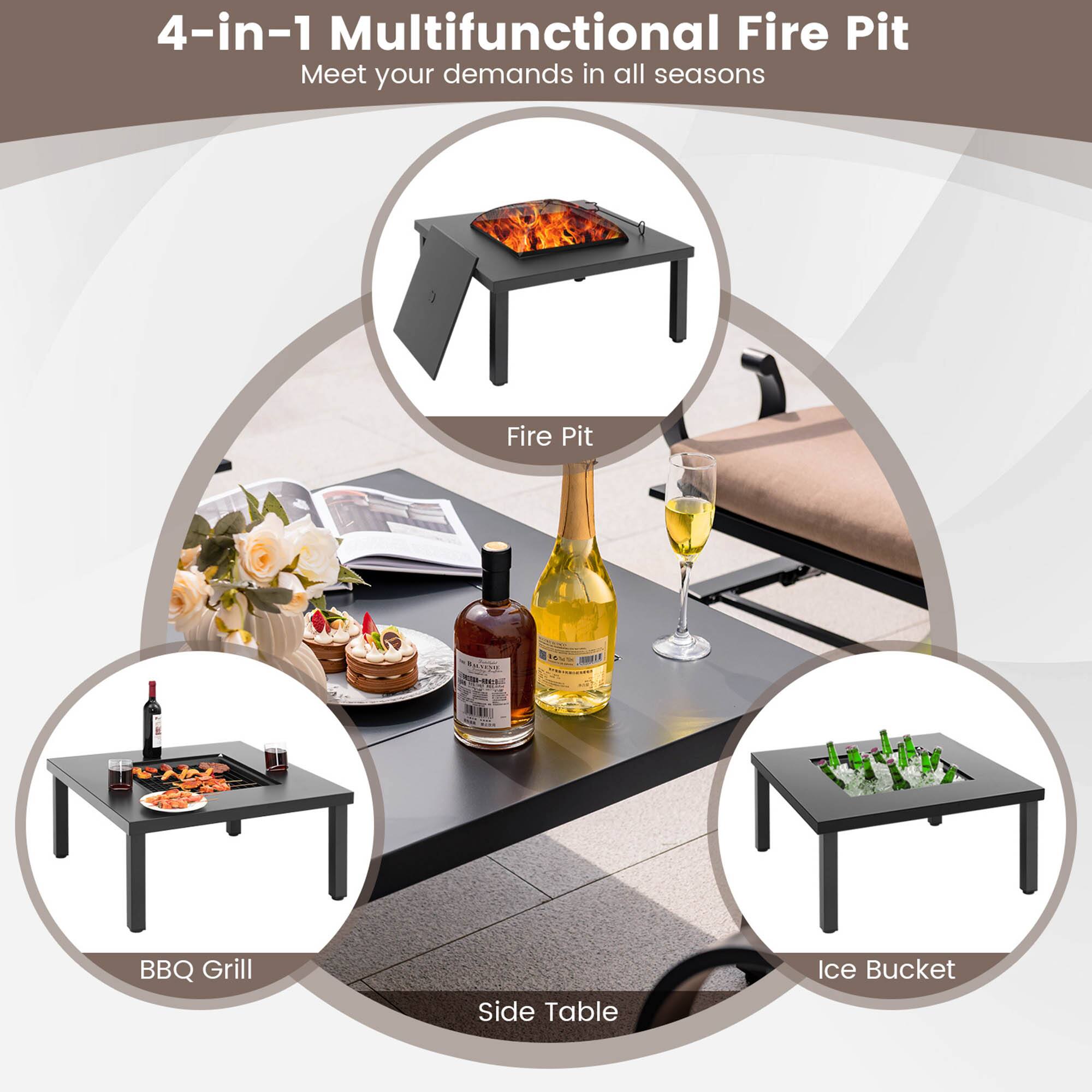 4-in-1 Multifunctional Fire Pit
Meet your demands in all seasons
Fire Pit
BBQ Grill
Side Table
Ice Bucket