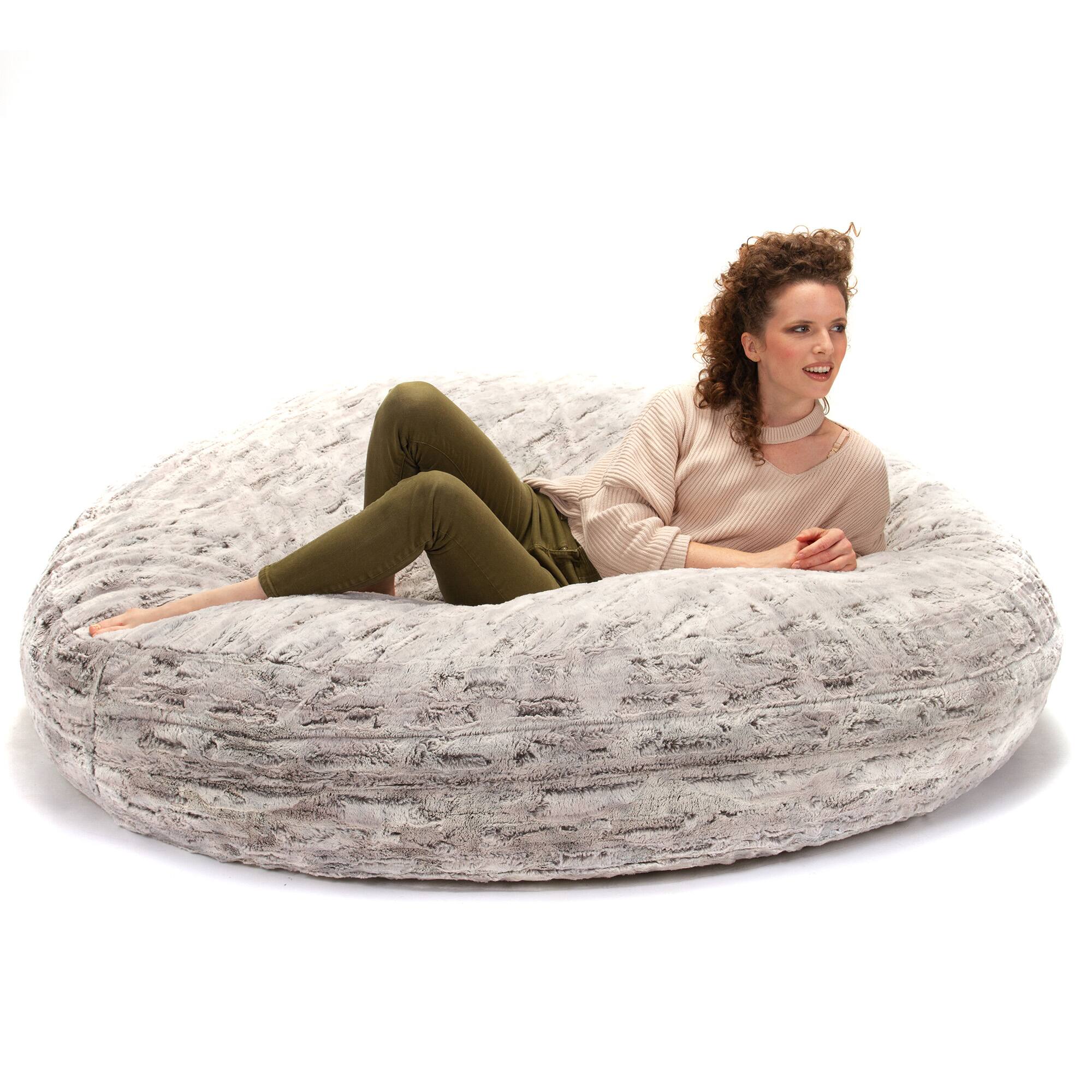 Angle. Jaxx - Jaxx 6 Foot Cocoon 2-in-1 Convertible Large Bean Bag Chair for Adults, Silver Fox - Premium Luxe Fur - Silver Fox.