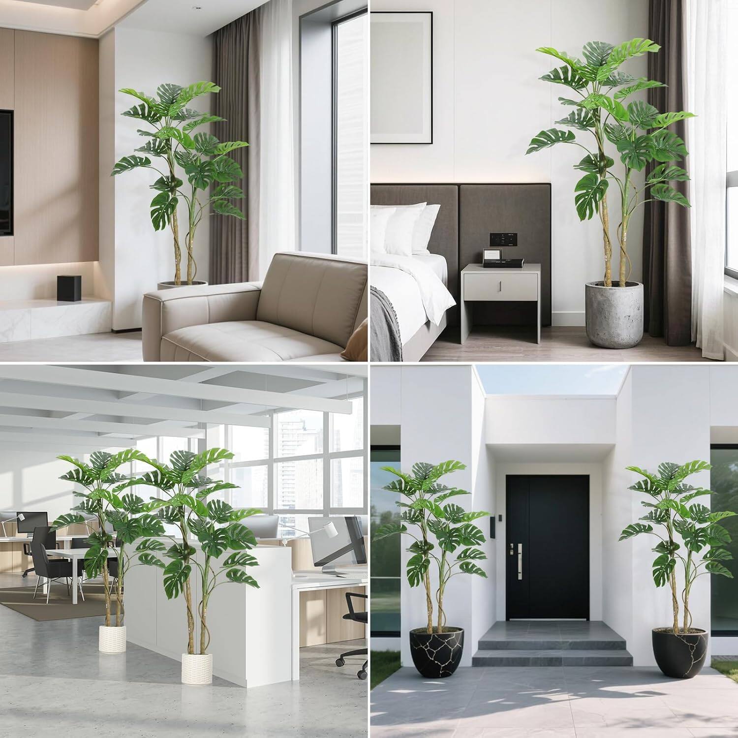 Alt View 3. Homhougo - Faux Monstera Plant - 5FT Fake Monstera for Home Decor Indoor, Tall Fake Plant, Fake Floor Plant for Living Room - Green.