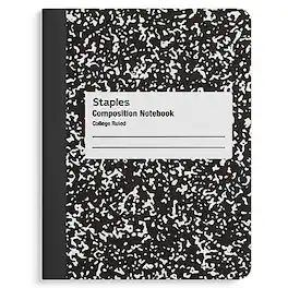 Staples - 1-Subject Composition Notebook, 7.5" x 9.75", College Ruled, 100 Sheets - Black