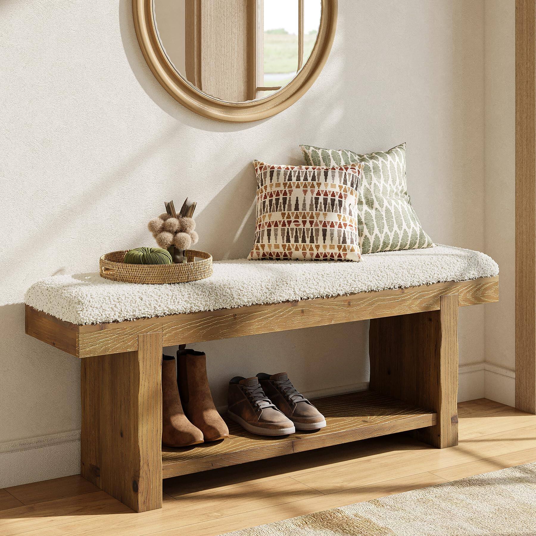 Tribesigns 47.2 Inch Solid Wood Entryway Bench, 2 Tier Farmhouse ...