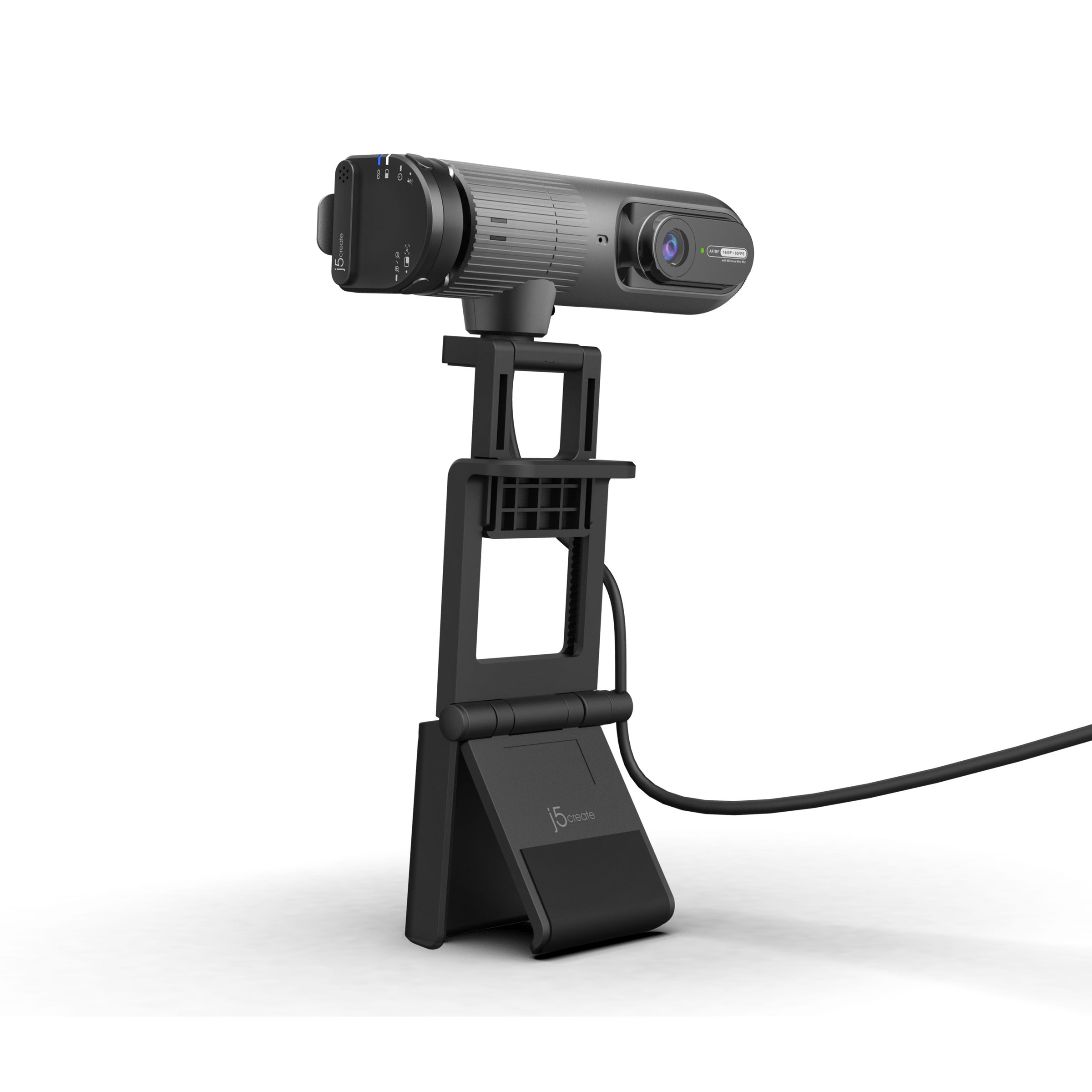 Alt View 3. j5create - 2K AI-Powered Webcam with Wireless Microphone and Auto-Focus - Black.