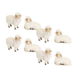 BreeBe - Happy Tabletop Sheep Figurine (Set of 8) - White