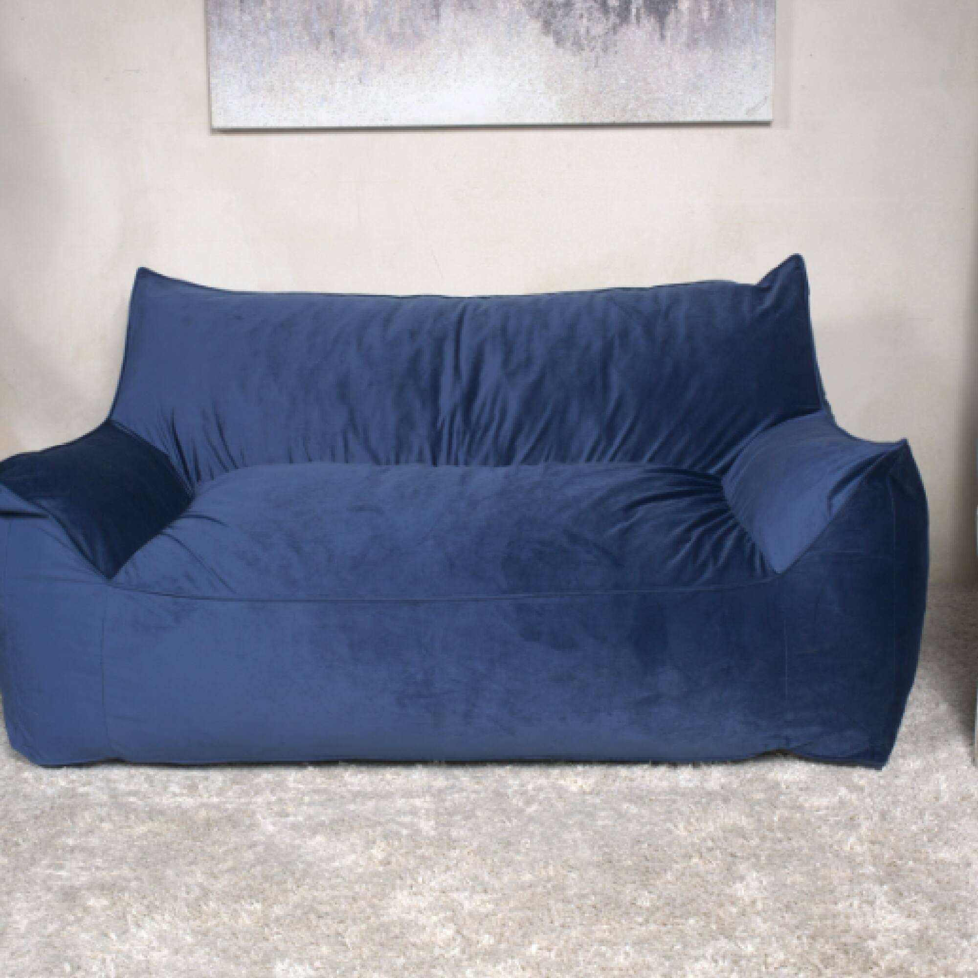 GOODSILO - Premium Oversized Velvet Bean Bag Chair with Armrests for Ultimate Comfort and Style - Blue Solid