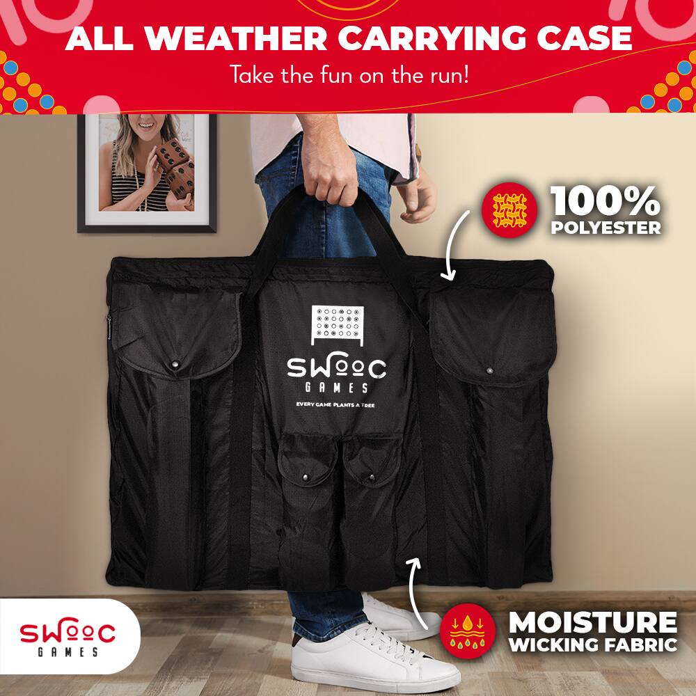 ALL WEATHER CARRYING CASE  
Take the fun on the run!  

100% POLYESTER  

MOISTURE WICKING FABRIC  

SWOOC GAMES  
EVERY GAME PLAYS A TREE