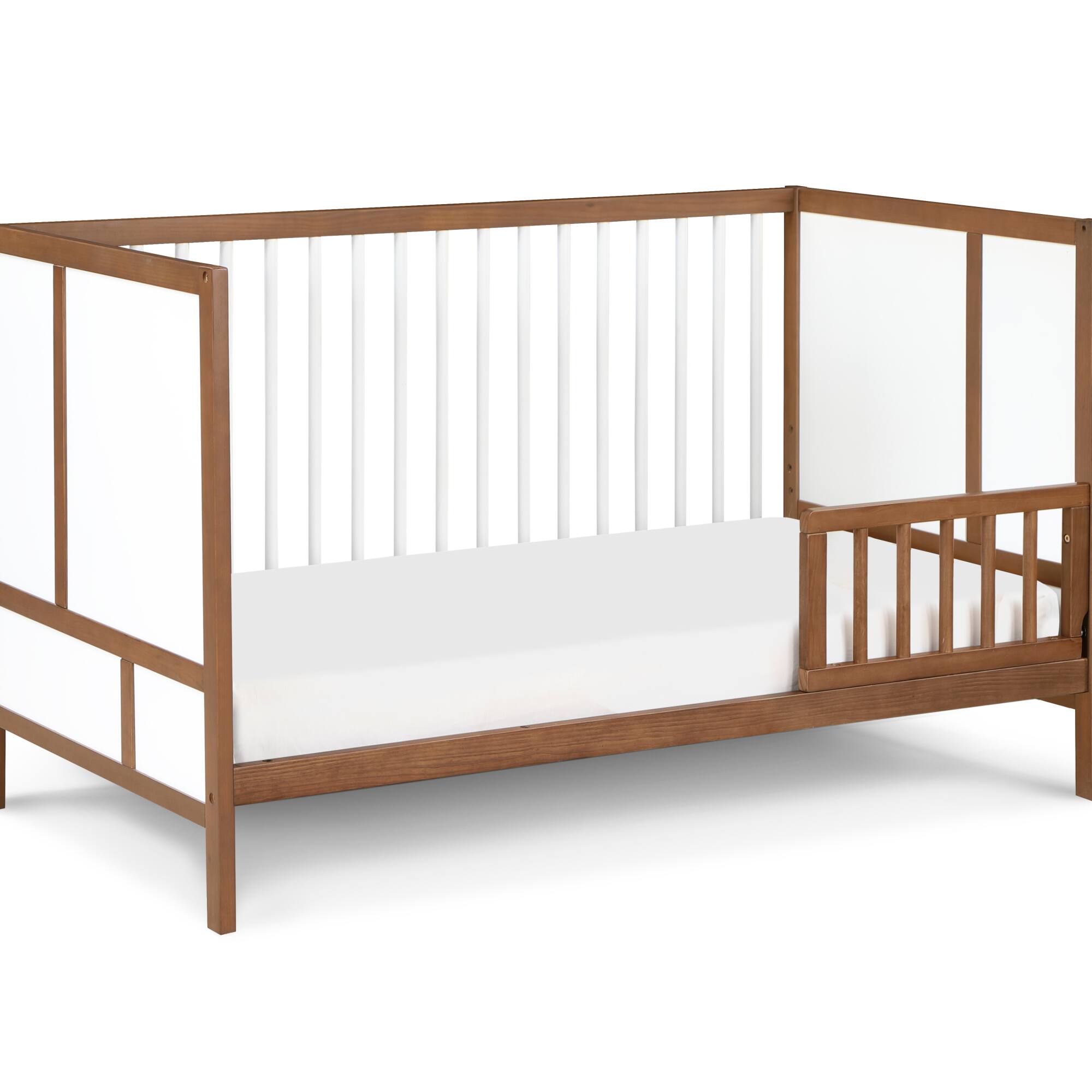 Back. GOODSILO - Modern 3-in-1 Convertible Wooden Crib with Adjustable Mattress Heights for Nursery Bedroom - Walnut.