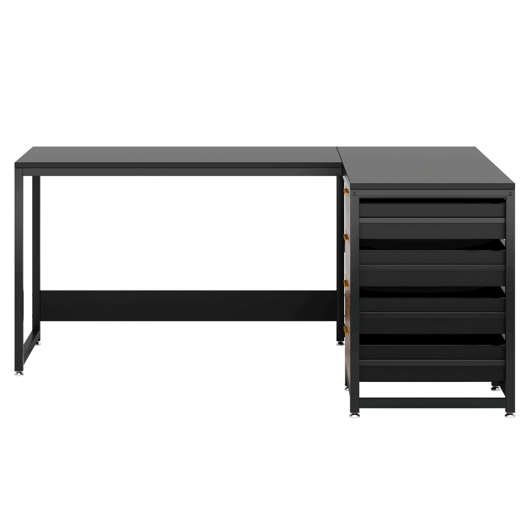 Back. APRILSOUL - 59Inches L-Shaped Computer Desk with Drawers and Storage Shelves Reversible Corner Office Desk File Cabinets Black - Black+Brown.