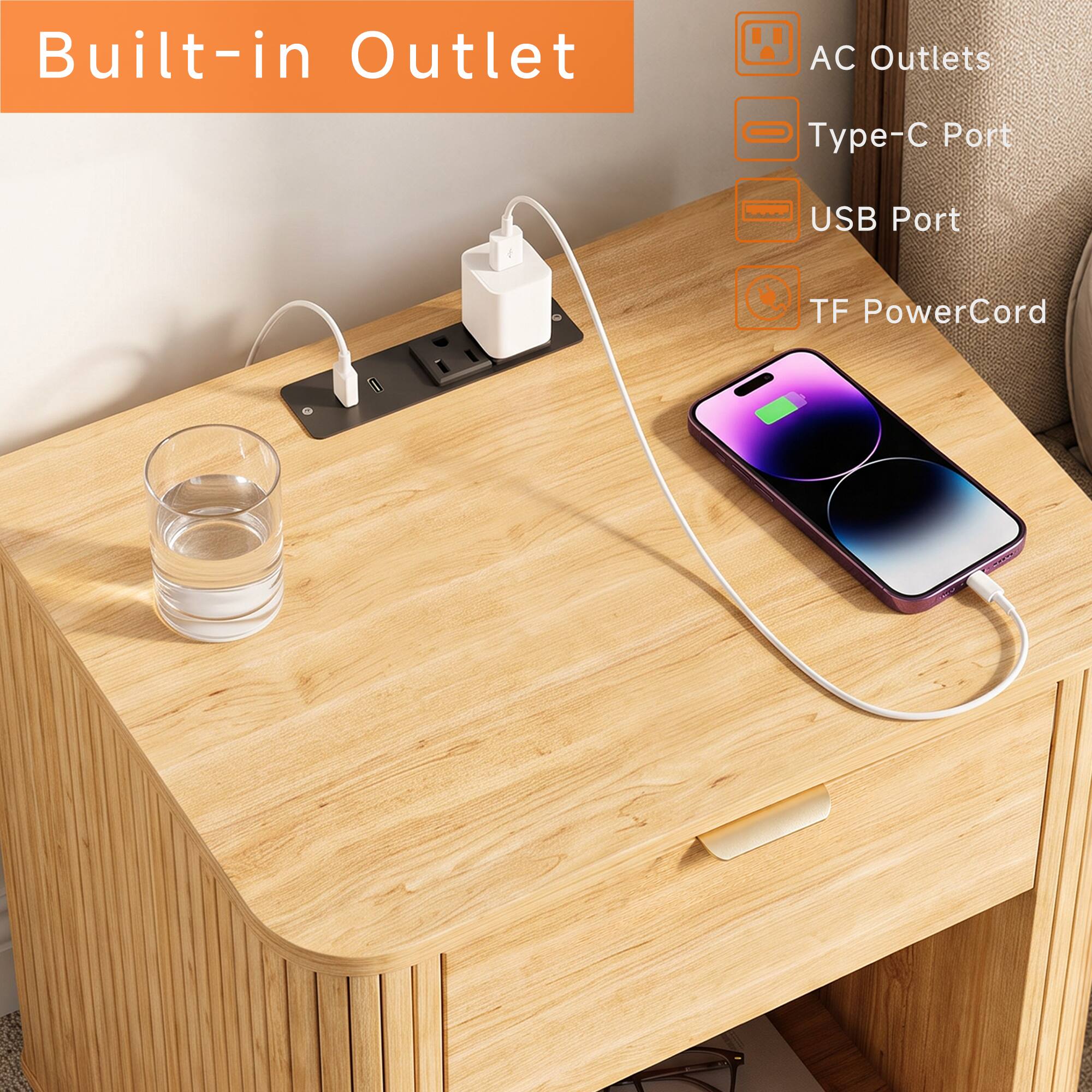 Built-in Outlet  
AC Outlets  
Type-C Port  
USB Port  
TF Power Cord