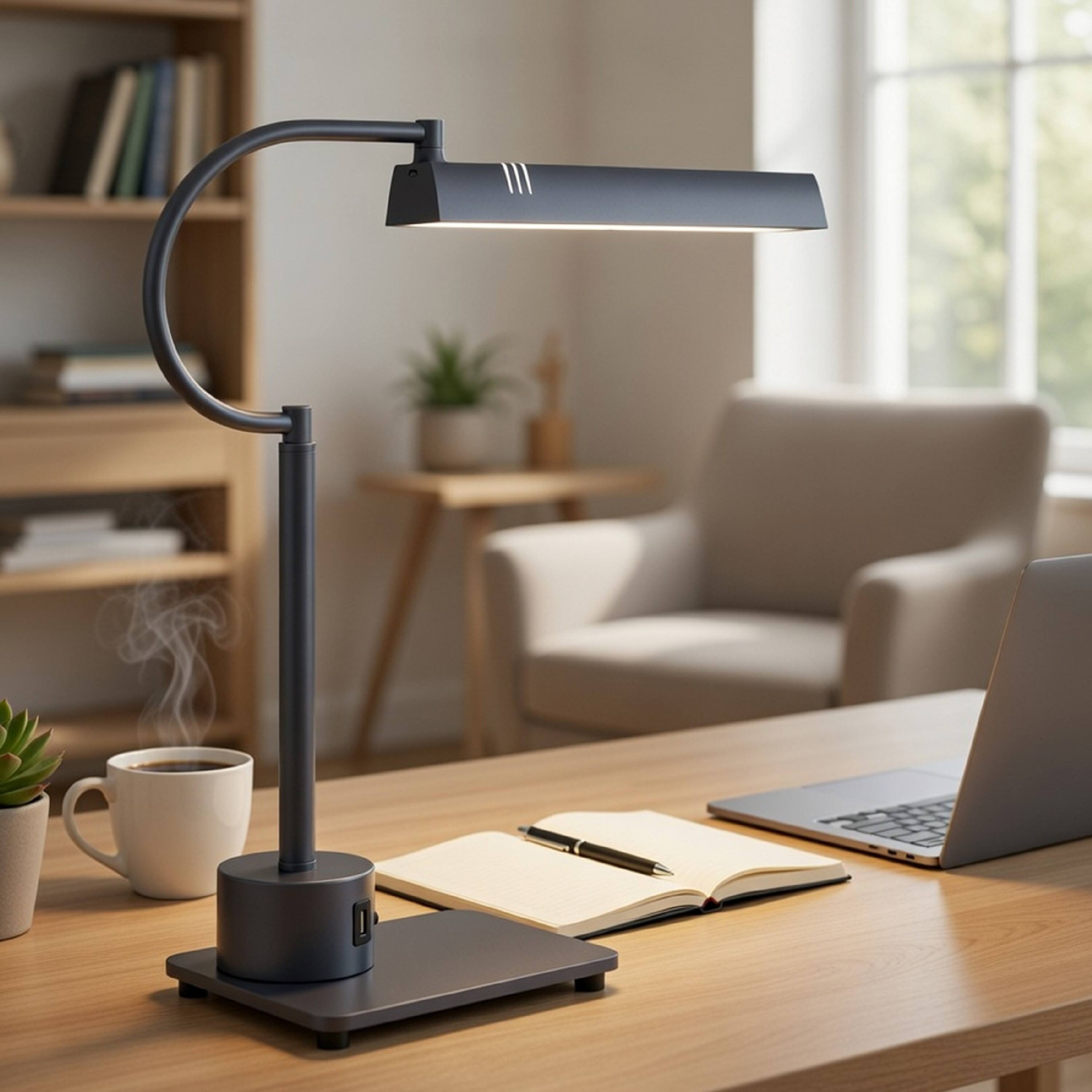 Alt View 4. Manhattan Lane - Modern Desk Lamp with LED Light and 2 USB Ports, 18 Inch - Gray.
