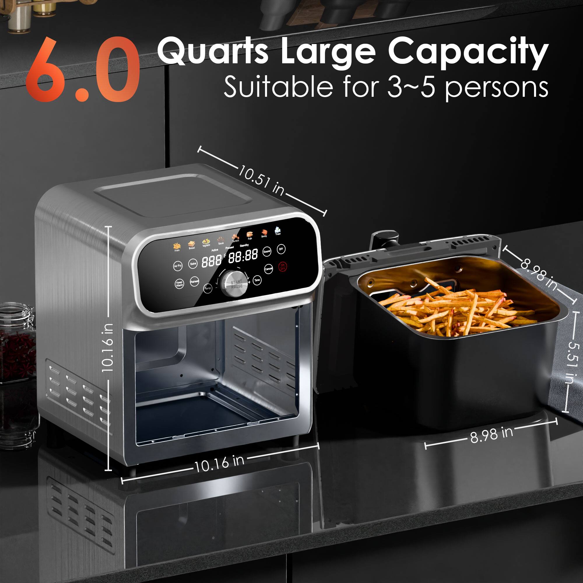 6.0 Quarts Large Capacity  
Suitable for 3~5 persons  

- 10.51 in  
- 10.16 in  
- 8.98 in  
- 5.51 in  
- 10.16 in