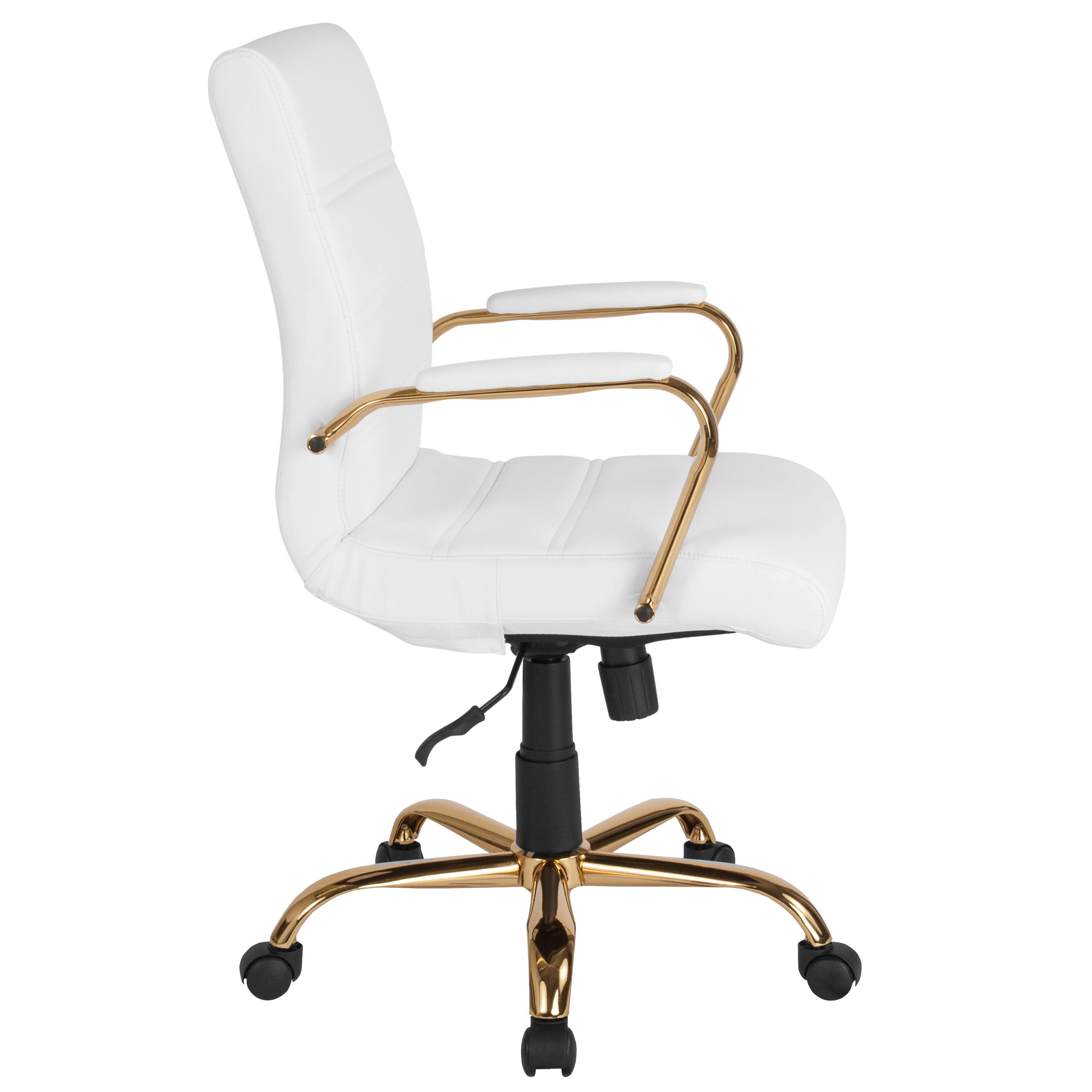 Alt View 7. Emma + Oliver - Mid-Back Executive Swivel Office Chair with Metal Frame and Arms - White LeatherSoft/Gold Frame.