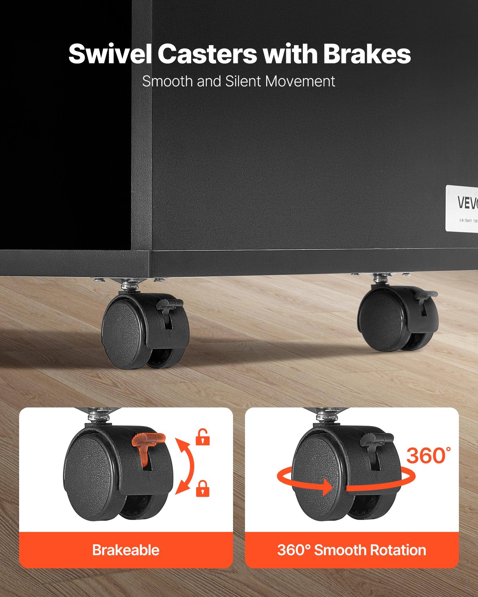 Swivel Casters with Brakes  
Smooth and Silent Movement  

Brakeable  
360° Smooth Rotation