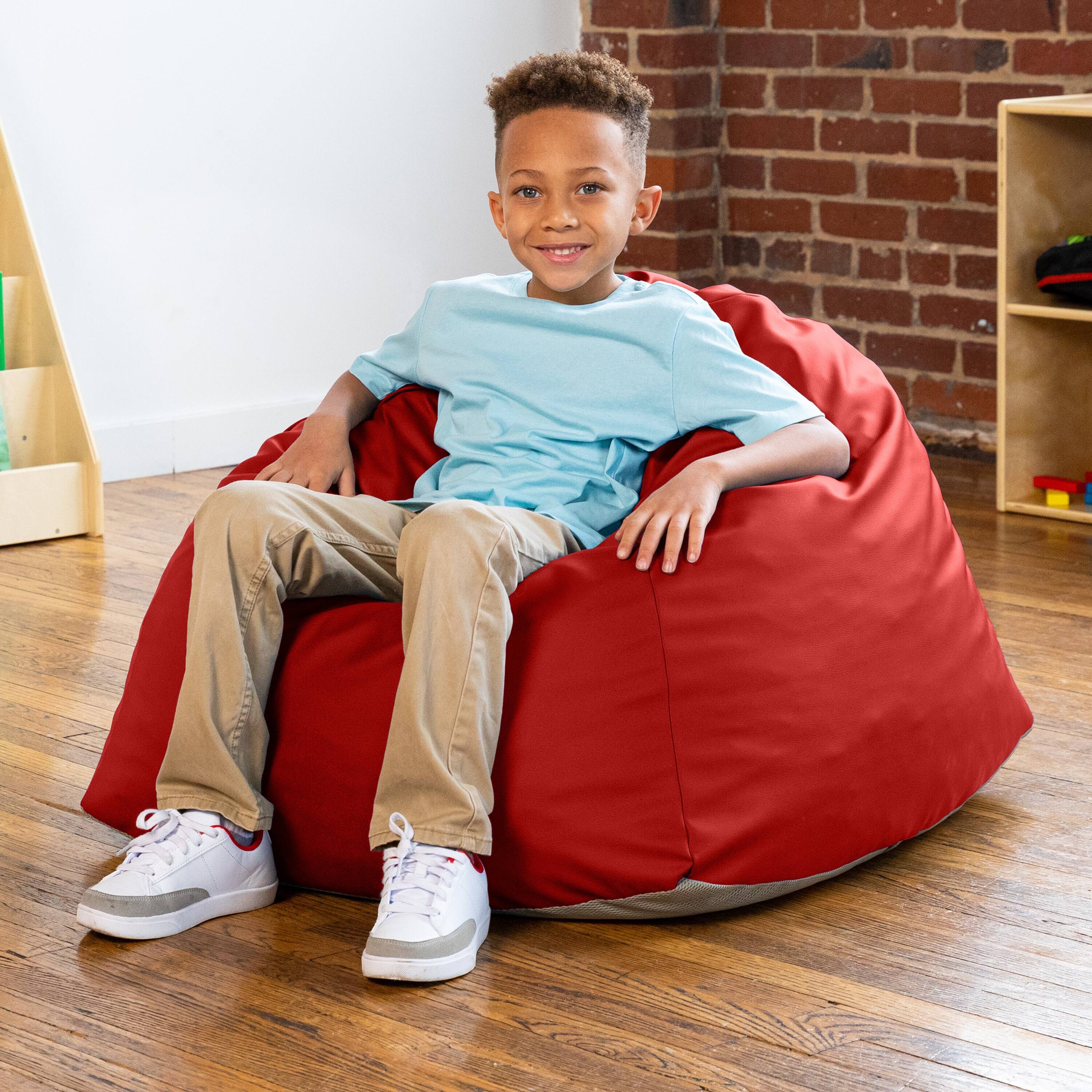 Angle. Jaxx - Jaxx Gumdrop Jr. Kids Bean Bag for Early Childhood & Educational Environments, Premium Vinyl - Red - Red.