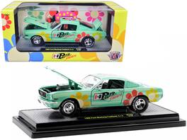 M2 - 1966 Ford Mustang Fastback 2+2 Seafoam & Light Green Stripes Flower Graphics "Hurst Power Flowers" 6550 1/24 - Green And Light Green