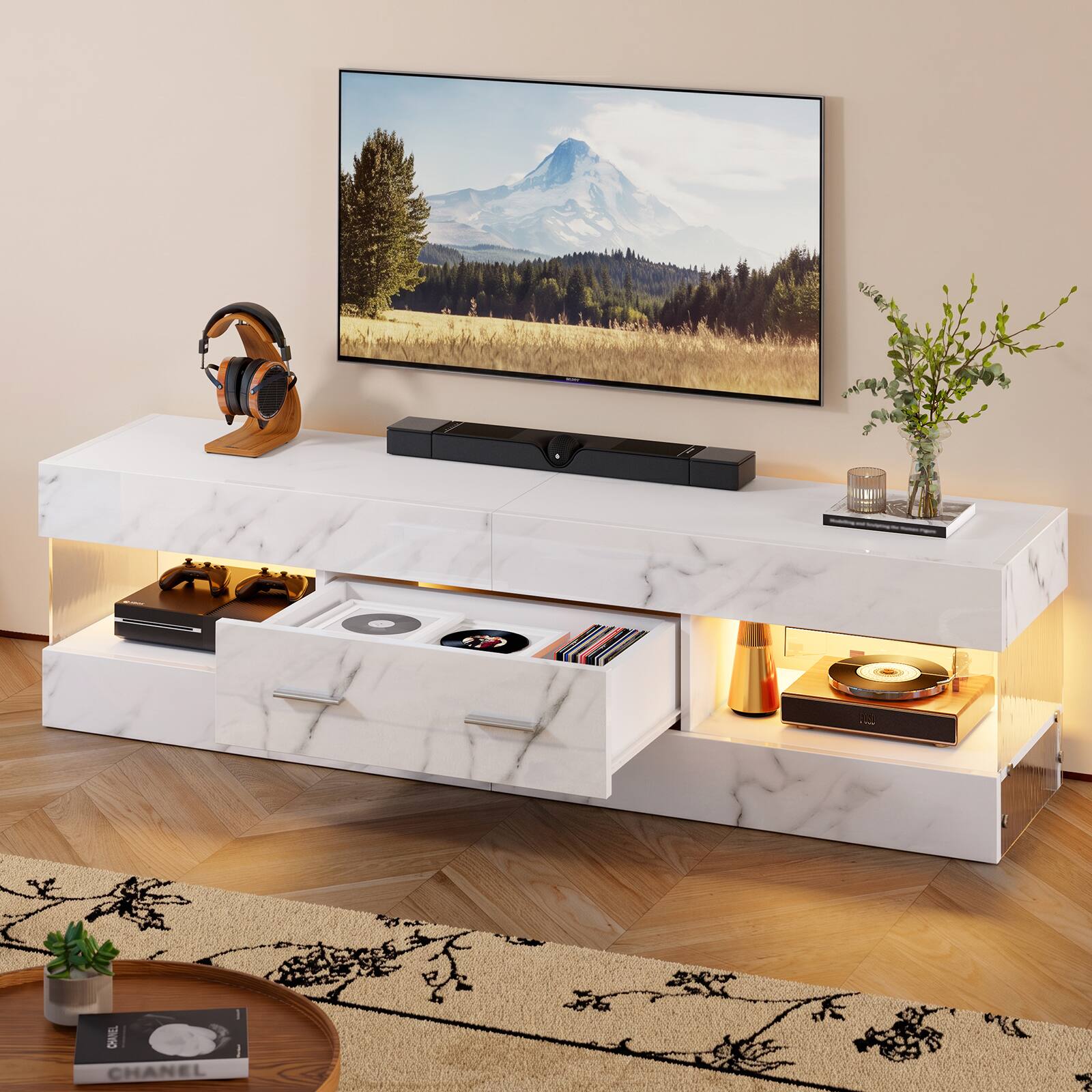 Bestier 60 Inch Gaming TV Stand for TVs up to 65 Inch Glossy Media ...