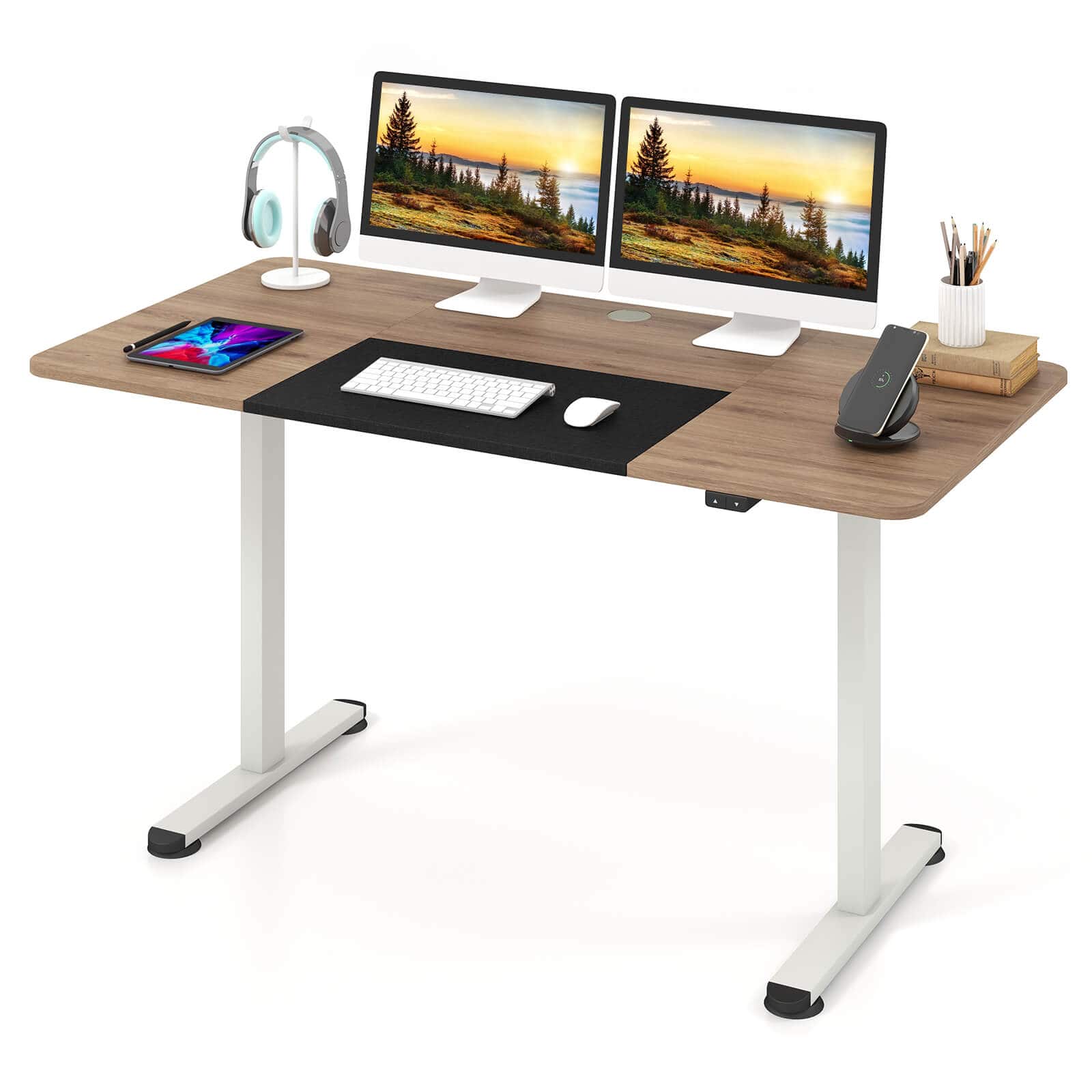 Front. Costway - Adjustable Standing Desk with Electronic Controls - 55" Wide - Natural and White.