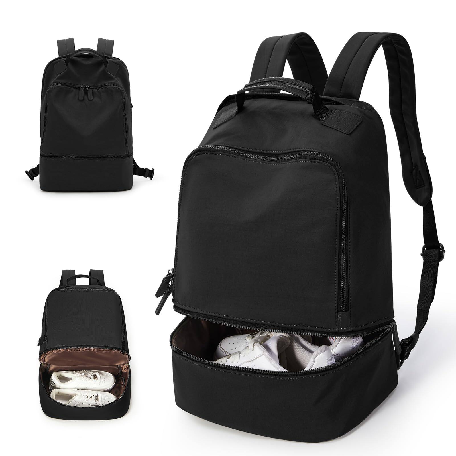 Cozy Serene - Black Gym Backpack For Women Men Waterproof Track Bag With Expandable Shoe Compartment Lightweight Mini Casual Daypack - A1-black