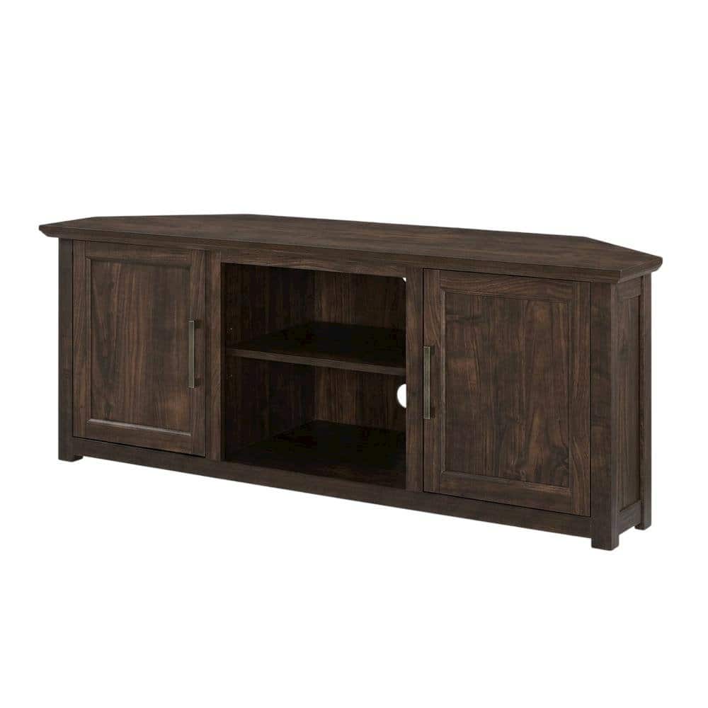 FurniFact - Corner TV Stand for 65+ Inch TVs in Black Wood Finish with Storage - Gray