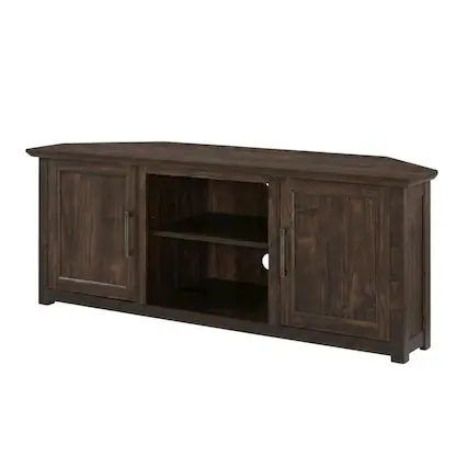 Front. FurniFact - Corner TV Stand for 65+ Inch TVs in Black Wood Finish with Storage - Gray.