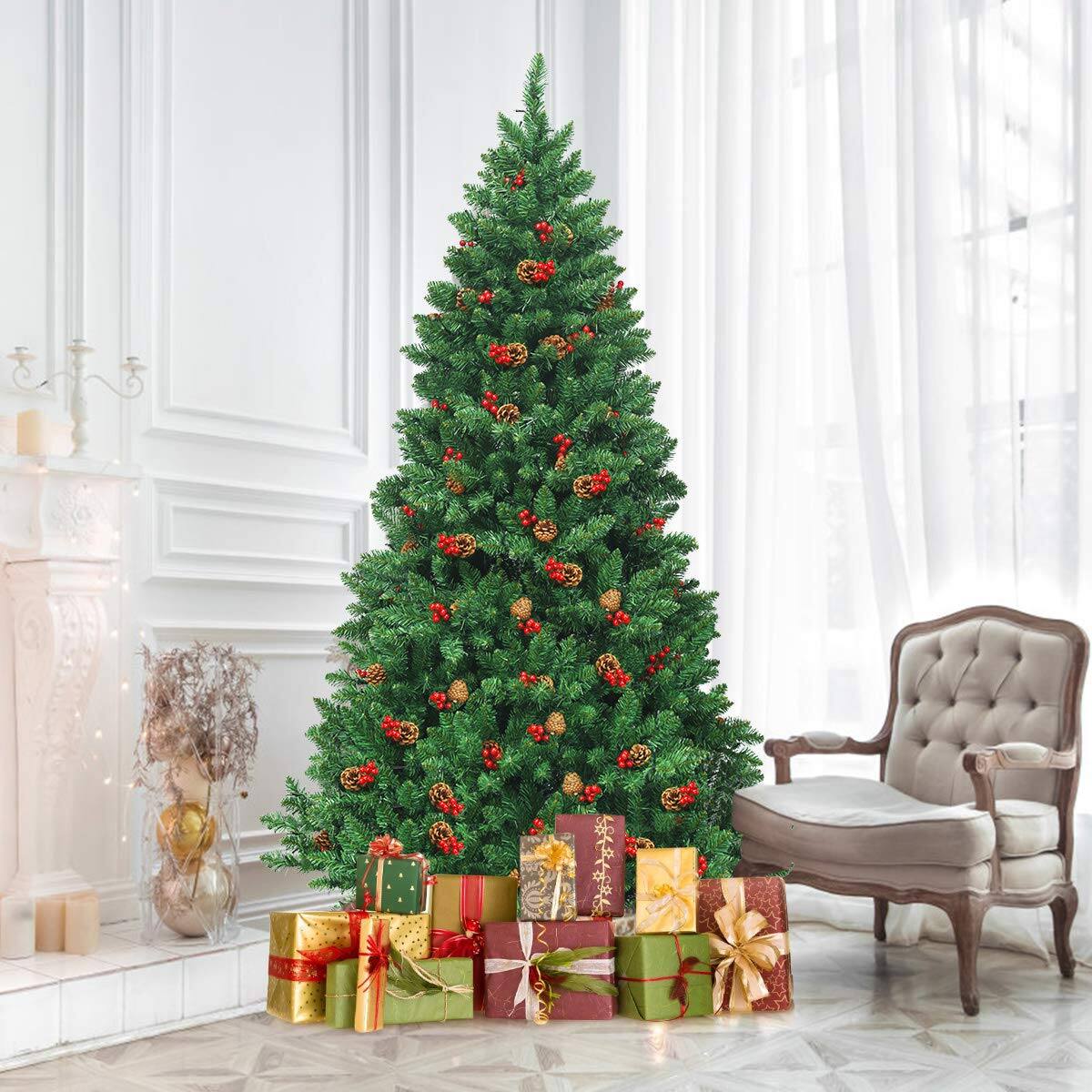 Alt View 8. Ecooso - 6.5ft Pre-Lit Artificial Christmas Tree Hinged Design with LED Lights for Easy Setup - Green.