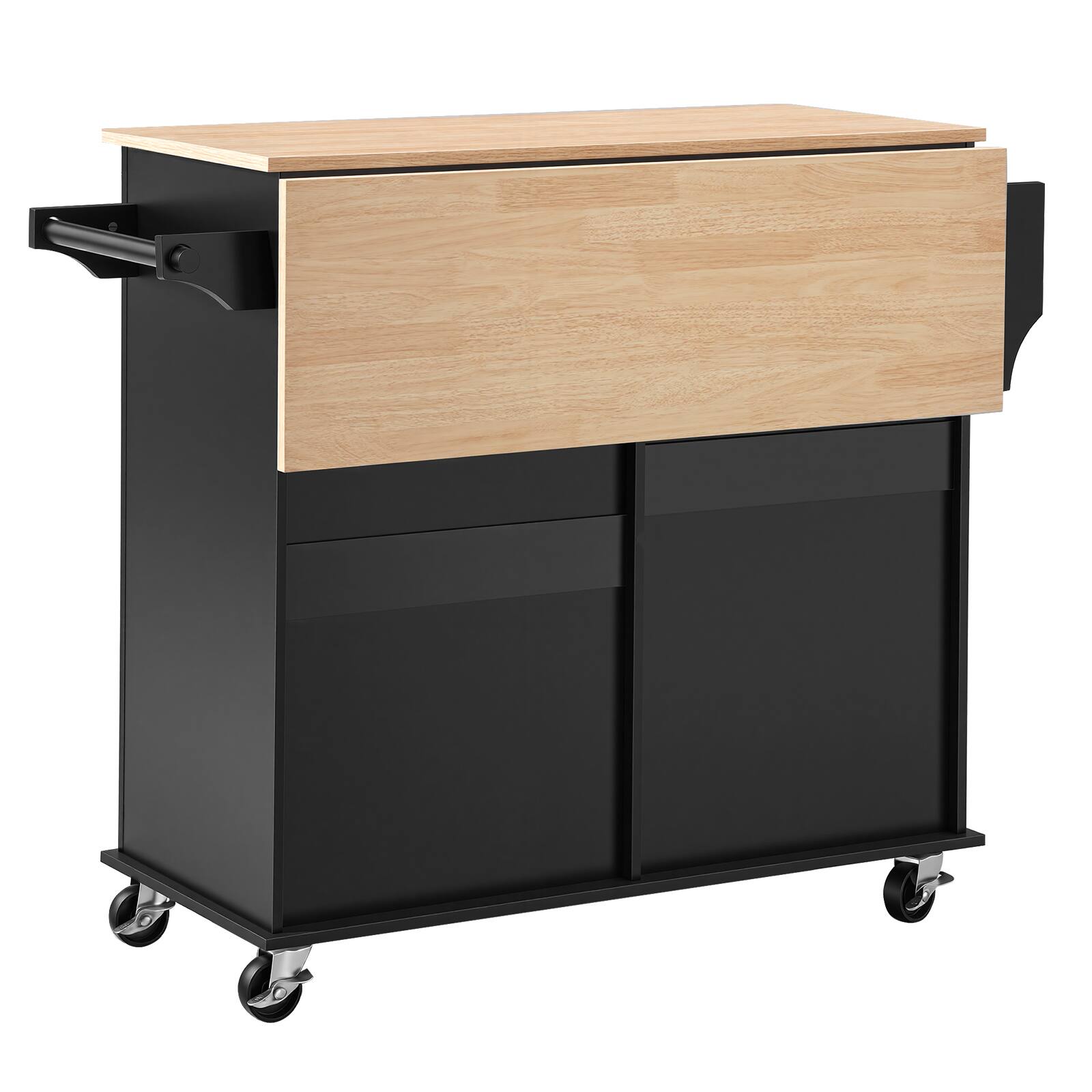 Alt View 5. VEVOR - Kitchen Island Cart with Storage, 43.58 in Wide Mobile Rolling Storage Island on Swivel Wheels, with 2 Drawers - Black.