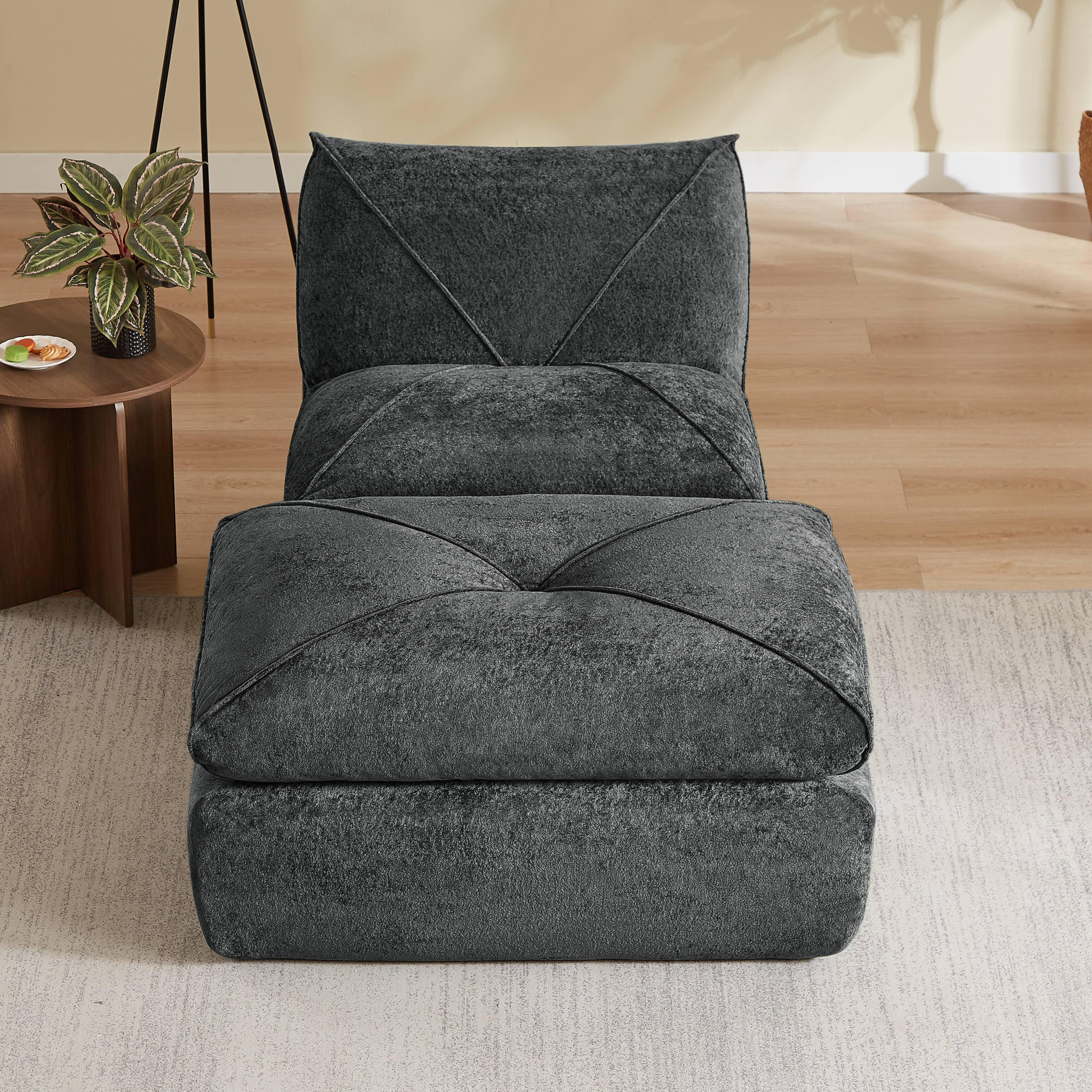 Left. Loheer - Loheer- Dark Gray Chenille Sectional Sofa Modern Modular Couch With Ottoman For Apartment 2.79x3.38x2.66 ft - Dark Gray.