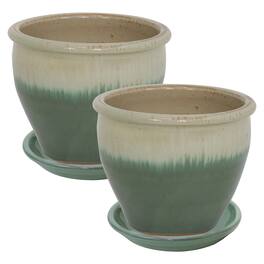 Sunnydaze - 12” Round Chalet Planters with Saucers - Seafoam