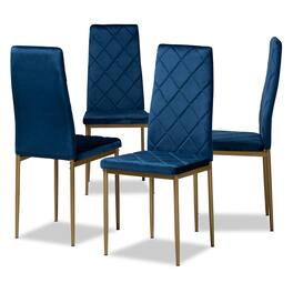 Baxton Studio - Blaise Modern Glam Velvet Fabric Upholstered and Gold Finished Metal 4-Piece Dining Chair Set - Navy blue/gold