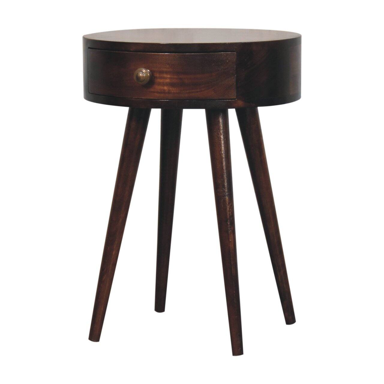 Left. Artisan Furniture - Artisan Furniture Solid Wood, Nordic California Walnut Circular Shaped Bedside, 1 Drawer, Nordic Legs, Dark Brown - Walnut Finish.
