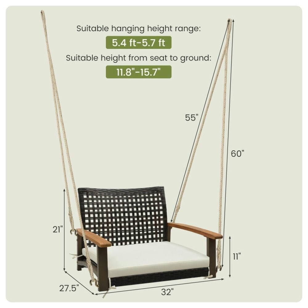 Suitable hanging height range: 5.4 ft-5.7 ft  
Suitable height from seat to ground: 11.8"-15.7"  

55"  
60"  
21"  
11"  
27.5"  
32"