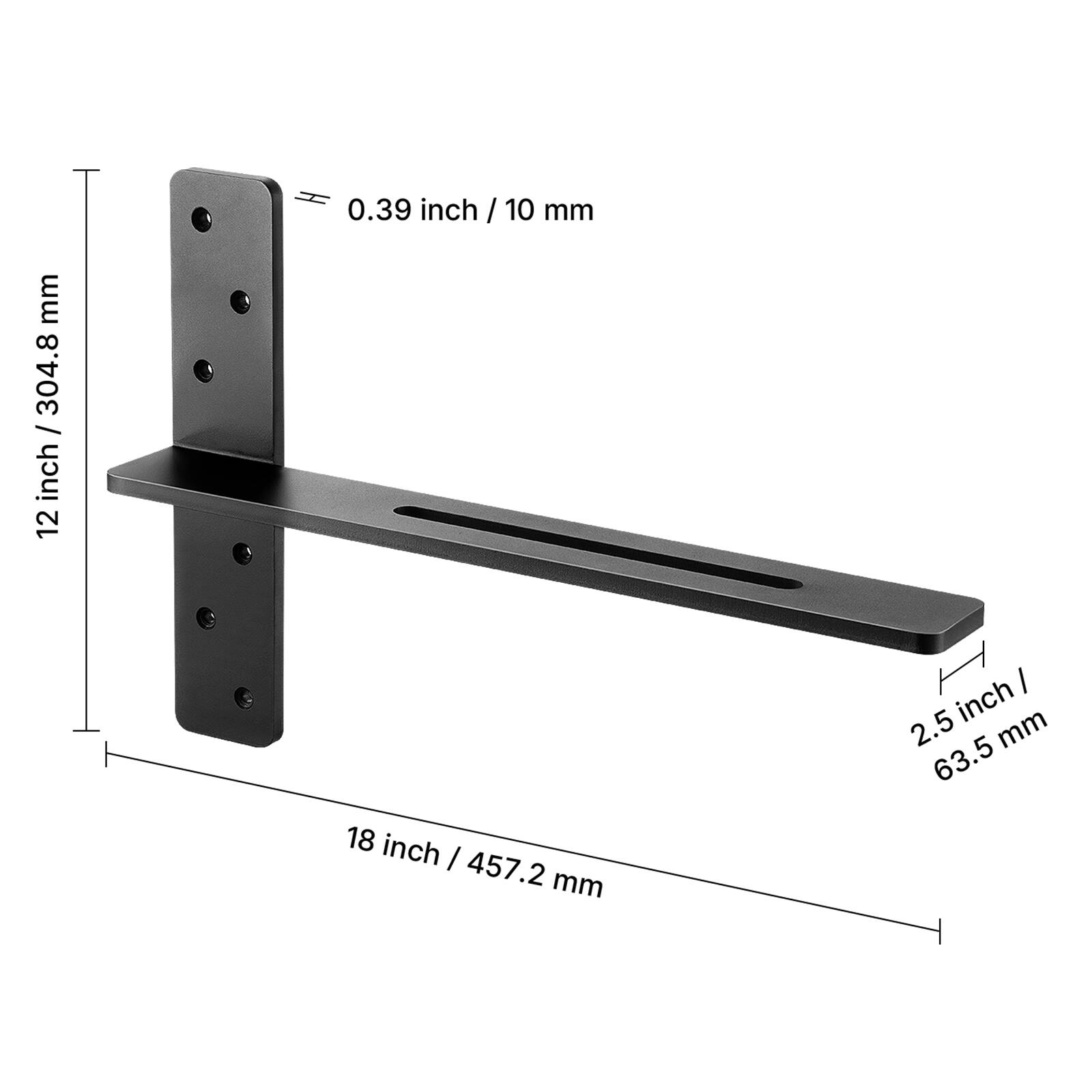 0.39 inch / 10 mm, 12 inch / 304.8 mm, 18 inch / 457.2 mm, 2.5 inch / 63.5 mm