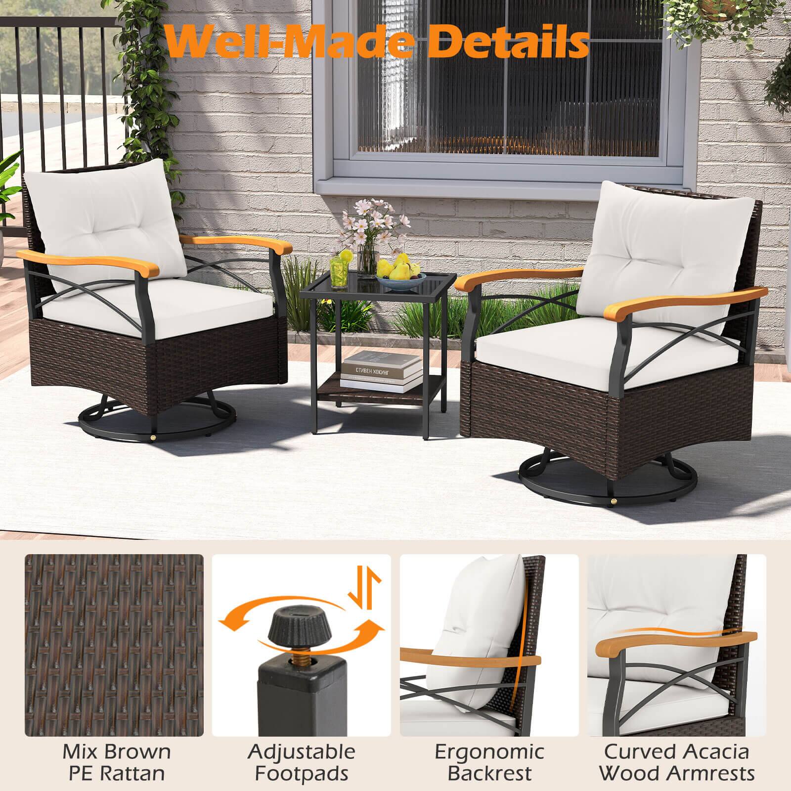 Well-Made Details

- Mix Brown PE Rattan
- Adjustable Footpads
- Ergonomic Backrest
- Curved Acacia Wood Armrests