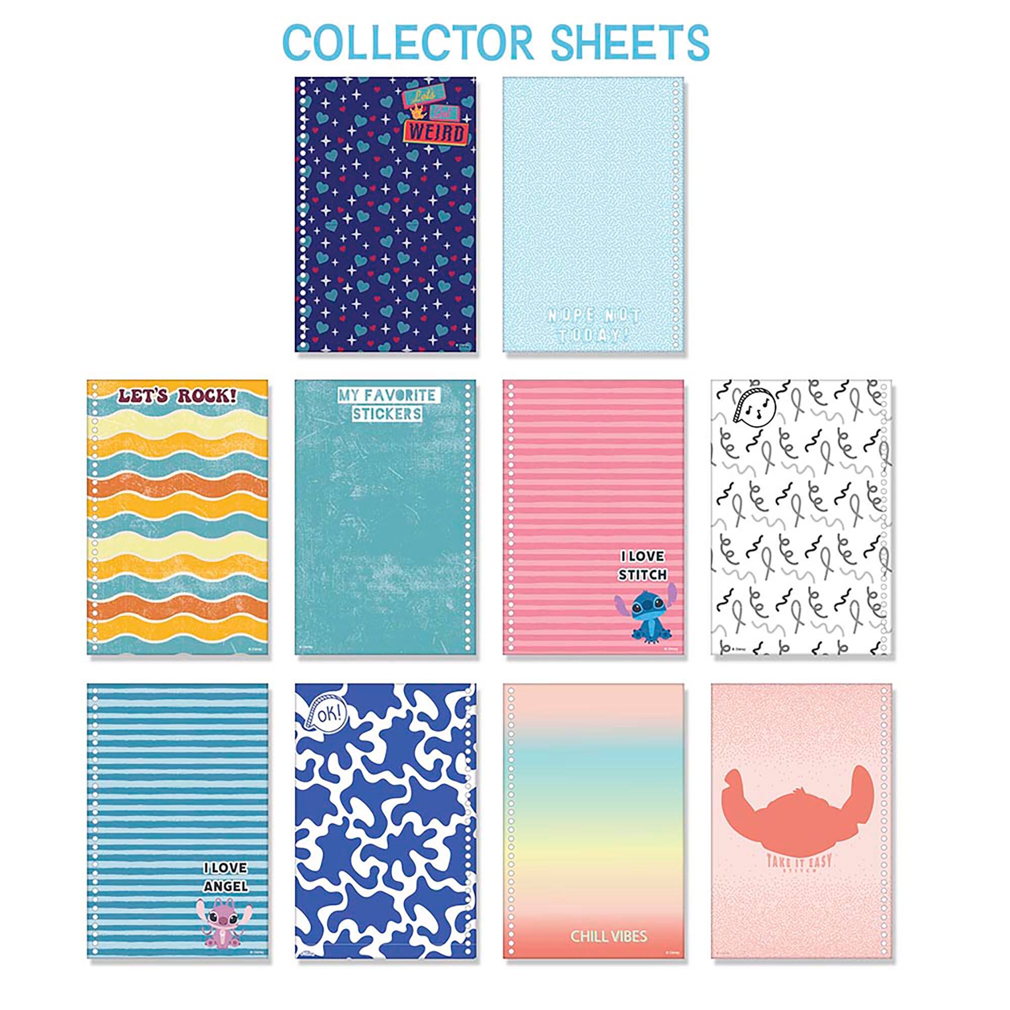 Collector Sheets:

1. Weird Nude: Let's Rock!
2. My Favorite Stickers: I Love Stitch
3. I Love Angel Takei!
4. Last Chill Vibes
5. Chill Vibes
6. I Love Stitch
7. Let's Rock!
8. Weird Nude
9. My Favorite Stickers
10. Last Chill Vibes