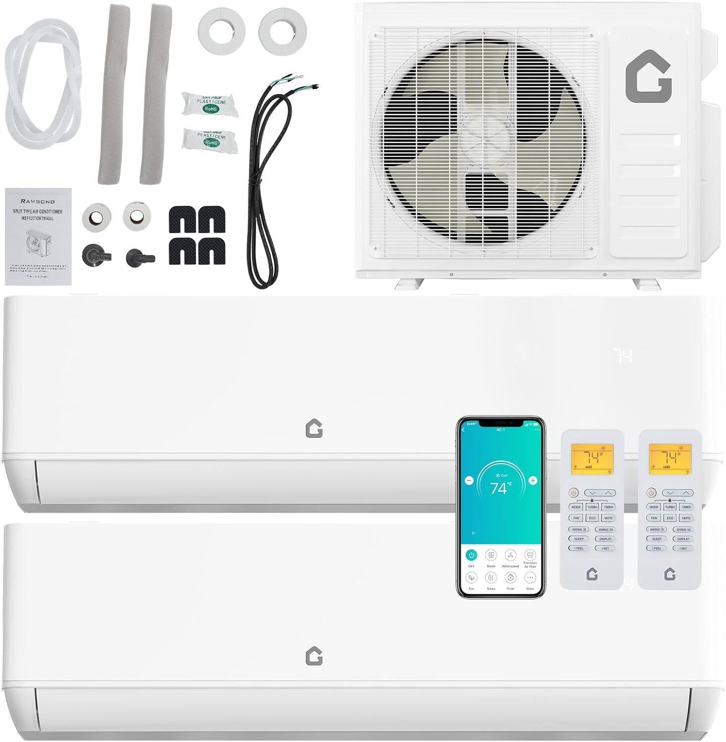 GARVEE - 24 SEER2 18000 BTU Dual Zone Mini Split Air Conditioner, 12K+12K, 230V