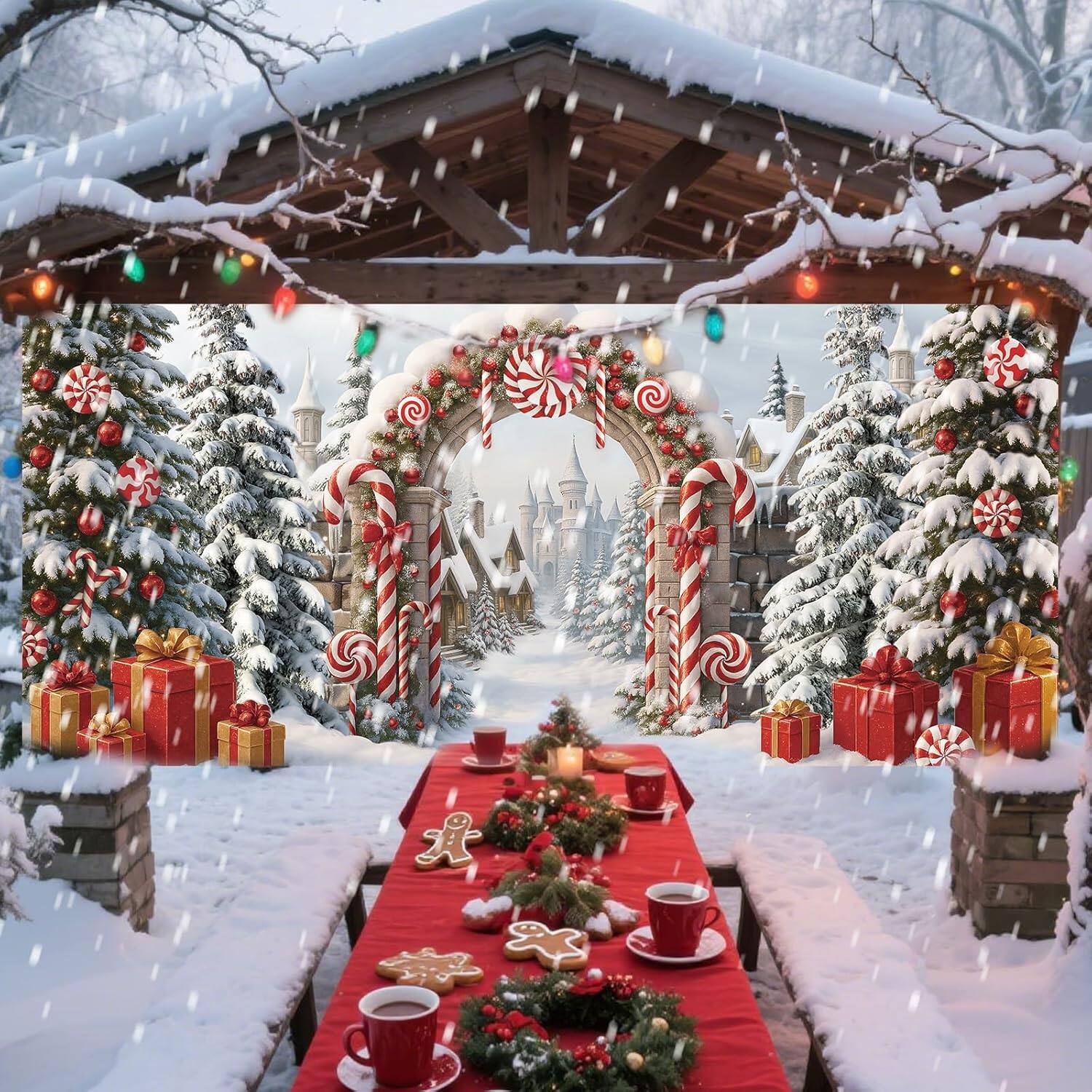 Back. PARKER SLATER - 7x16-Ft Christmas Candy Cane Garage Door Banner – Outdoor Holiday Decor - Candy Cane.