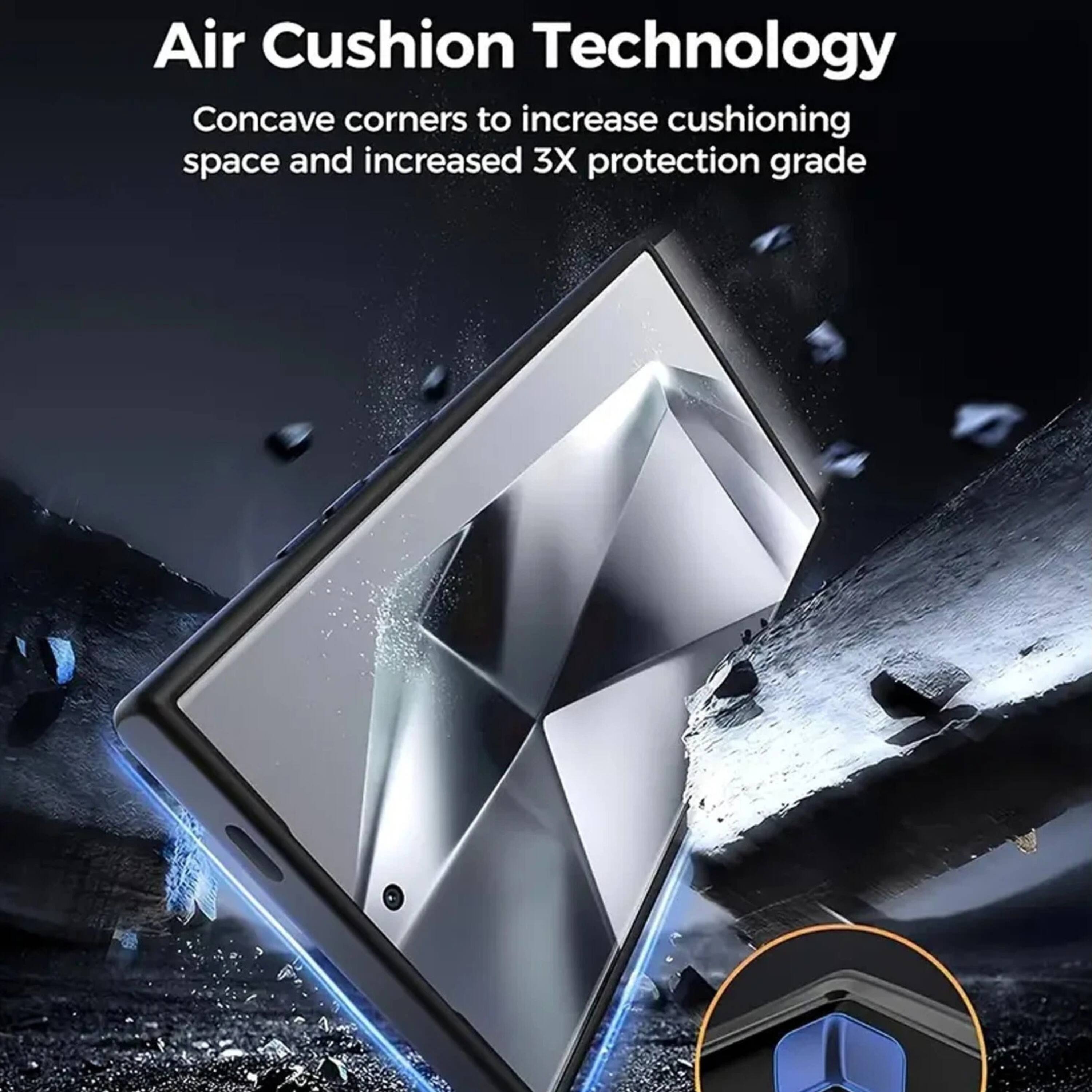 Air Cushion Technology  
Concave corners to increase cushioning space and increased 3X protection grade
