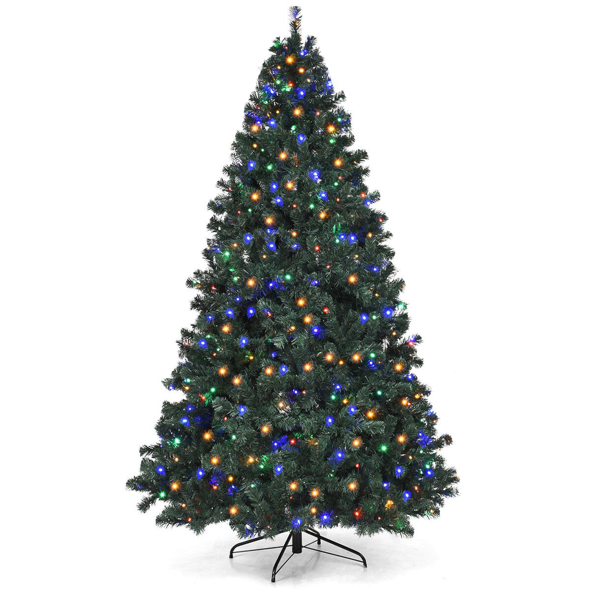 Alt View 11. Costway - 7.5Ft Pre-Lit Christmas Tree Hinged 550 Multicolor Lights - Green.