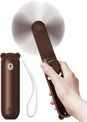 Front. FINEAK - 4500mAh Handheld Portable Fan - 37H Runtime 3 Speeds Foldable USB Rechargeable Personal Fan(Brown).